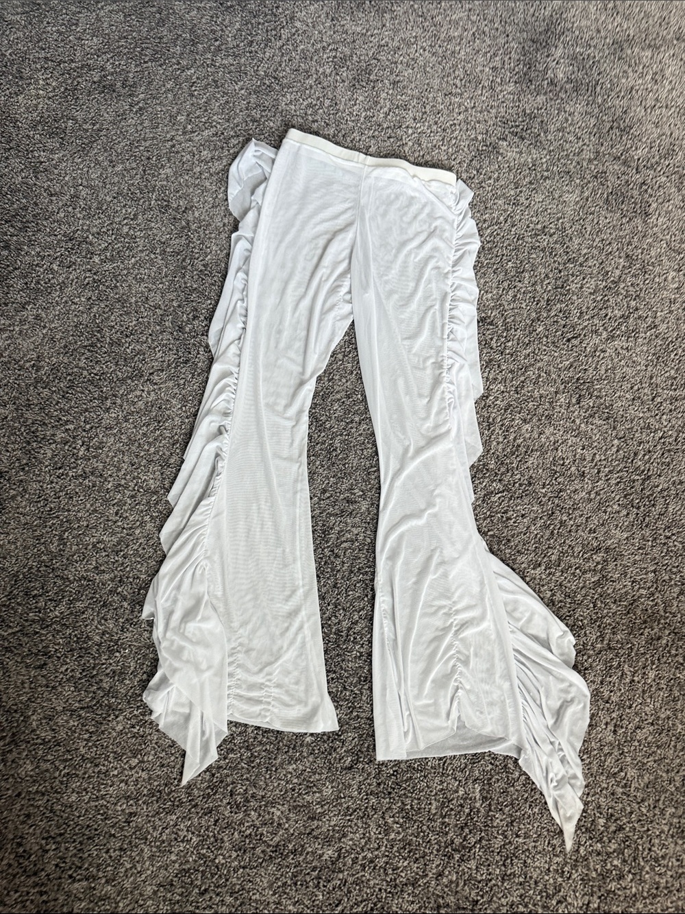 Kids White Ruffle-Trim Flare Bottoms